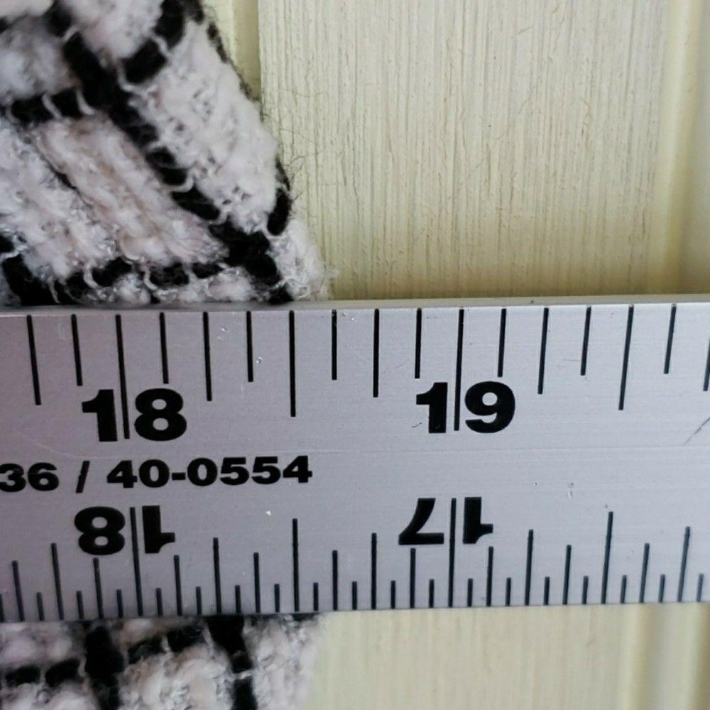 Chico's Blazer Jacket Womens 1 White Black Check Tweed Fringe Open Front Lined - Picture 7 of 8